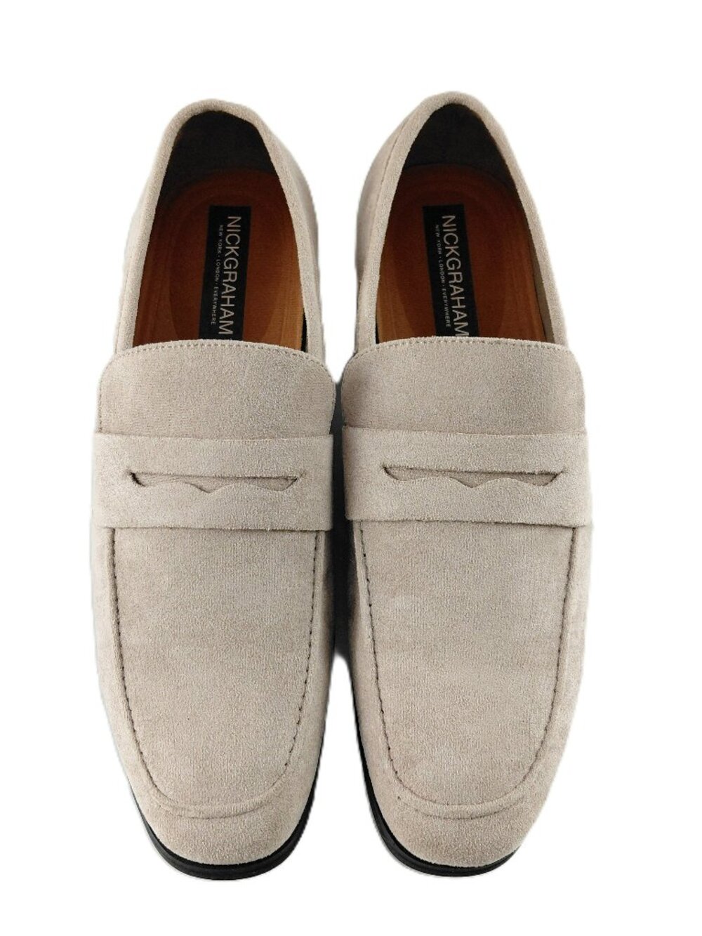 Nick Graham Altered Slip On Penny Loafers Men's Size 8.5 Beige Faux Suede